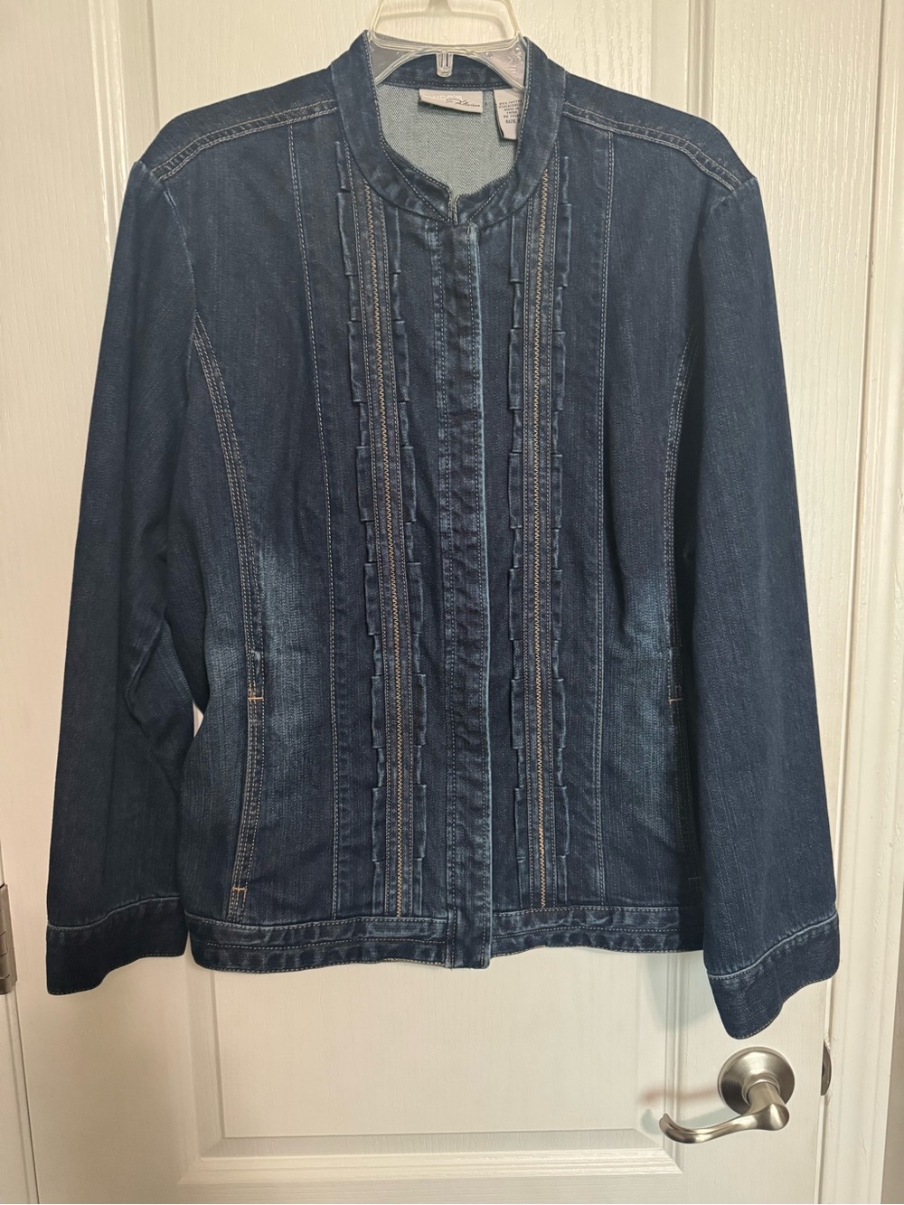 Chico's Dark Blue Denim Ruffle-Trim Jacket